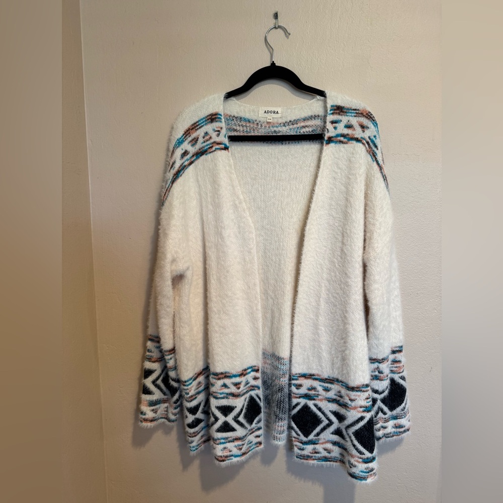 ADORA Boho Women's Cream and Black Tribal Soft Sweater Cardigan